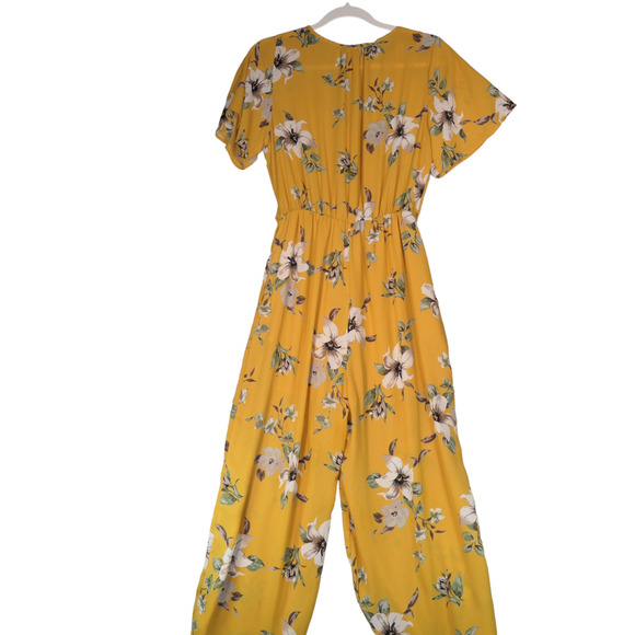 Sienna Sky Jumpsuit Womens L Mustard Floral Wide Leg Elastic Waist Pockets Boho - Picture 8 of 14